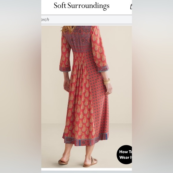 Soft Surroundings Red and Gold Long Sleeve Dress PXS Thanksgiving perfect. - Picture 3 of 15